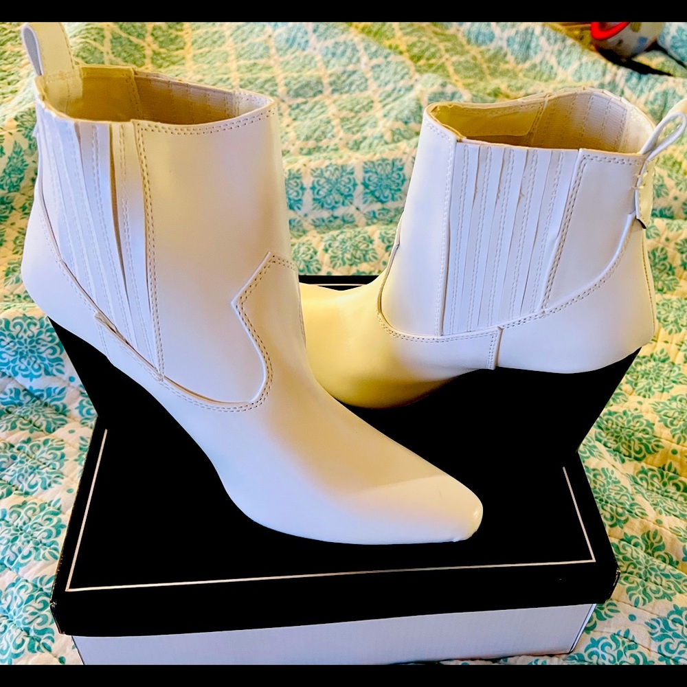 White Vegan Leather Cowboy Ankle Boots Size 10